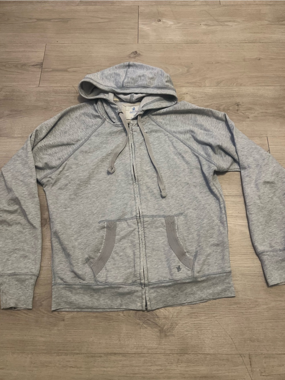 aerie Light Gray Hooded Zip Sweatshirt